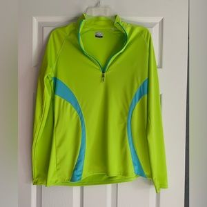 Callaway Women's Bright Green Blue Quarter Zip Up Pull Over Dri Fit Sweater Sz M